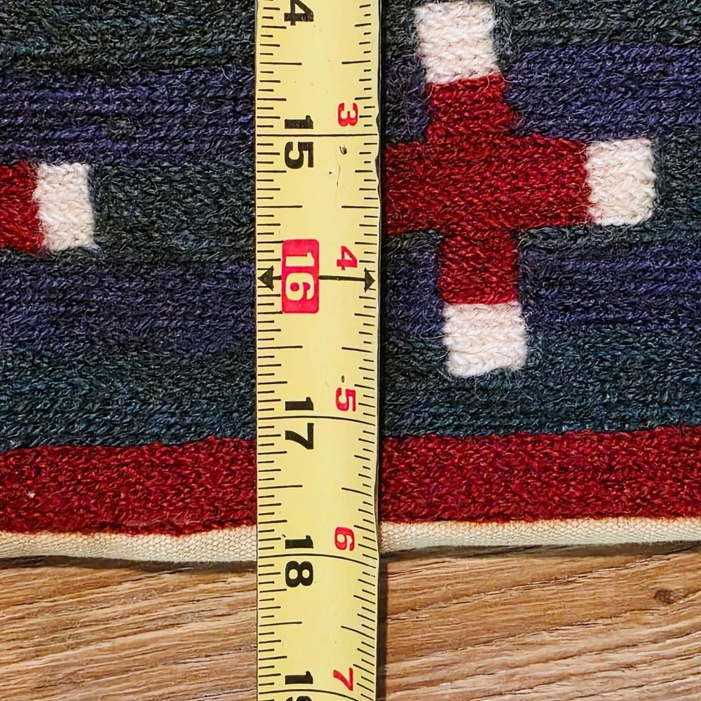 Southwestern Handwoven Wool Pillow Cover,  Blue Red Geometric Cross, Dorm Decor
